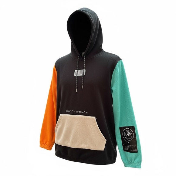 Brooklyn Cloth Black, Orange, Teal, and Cream Hoodie men’s L - Picture 2 of 10